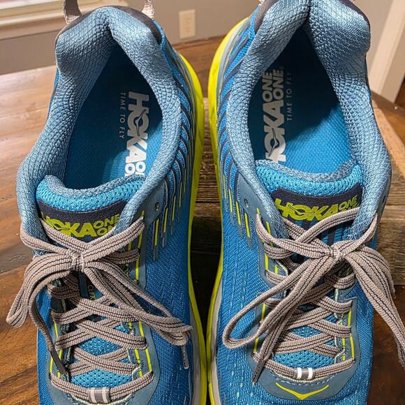 HOKA ONE ONE Clifton 6 Running Shoes Blue/Neon Yellow (Used) 9.5 Men - - Picture 5 of 5